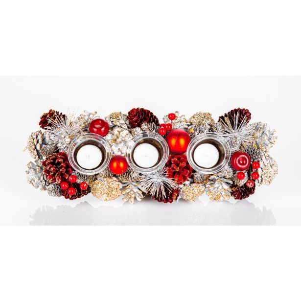 DEKORACIJA GLOSSTYLE BELE IN RDEČE BARVE S 3 KOZARČKI, 37X13 CM