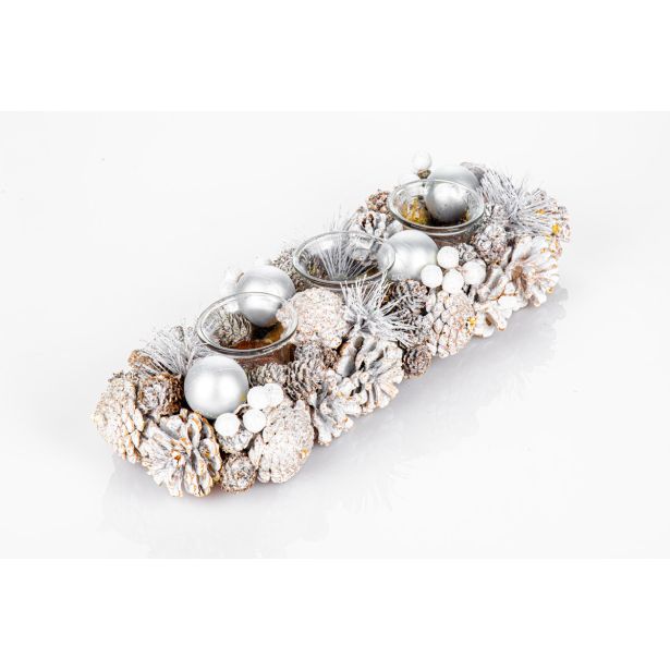 DEKORACIJA GLOSSTYLE BELE IN SREBRNE BARVE S 3 KOZARČKI, 37X13 CM