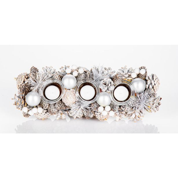 DEKORACIJA GLOSSTYLE BELE IN SREBRNE BARVE S 3 KOZARČKI, 37X13 CM