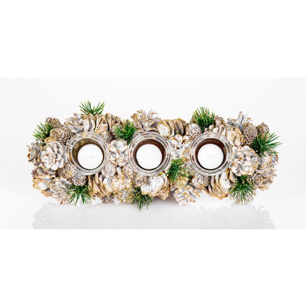 DEKORACIJA GLOSSTYLE BELE IN ZELENE BARVE S 3 KOZARČKI, 37X13 CM