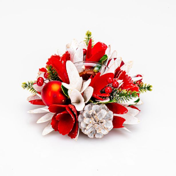 DEKORACIJA GLOSSTYLE BELE, RDEČE, ZELENE BARVE 1 KOZARČEK, 18X18 CM