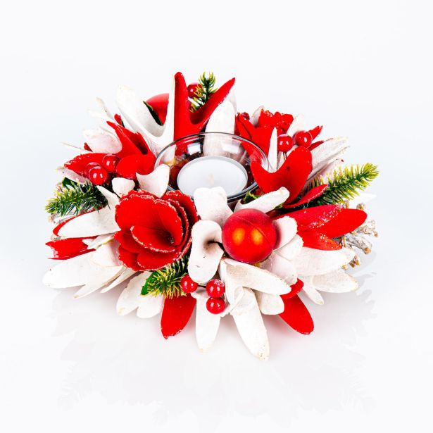 DEKORACIJA GLOSSTYLE BELE, RDEČE, ZELENE BARVE 1 KOZARČEK, 18X18 CM