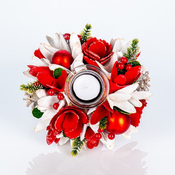 DEKORACIJA GLOSSTYLE BELE, RDEČE, ZELENE BARVE 1 KOZARČEK, 18X18 CM