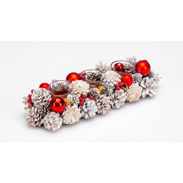 DEKORACIJA GLOSSTYLE Z RDEČIMI BUNKAMI S 3 KOZARČKI, 44X15 CM