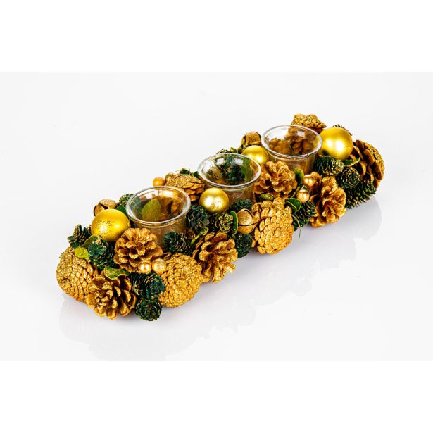 DEKORACIJA GLOSSTYLE ZLATE IN ZELENE BARVE S 3 KOZARČKI, 37X13 CM