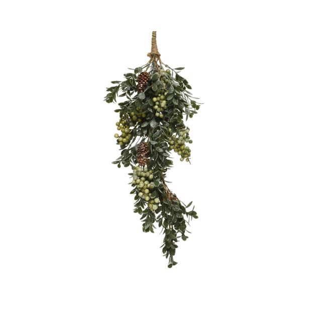DEKORACIJA VEJA Z JAGODAMI IN STORŽI ZELENA, 65 CM