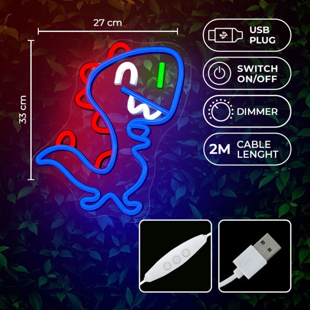 DEKORAT. STENSKA SVETILKA FOREVER NEON LED BABY DINO