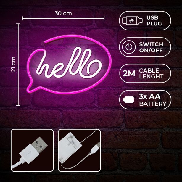 DEKORAT. STENSKA SVETILKA FOREVER NEON LED HELLO