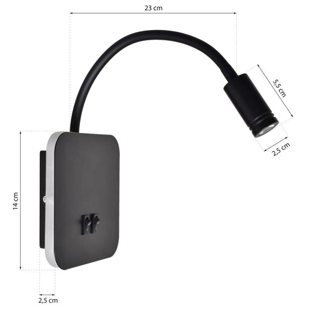 DEKORAT. STENSKA SVETILKA MILAGRO BASE 8W+2W ČRNA ML6352 NOČNA