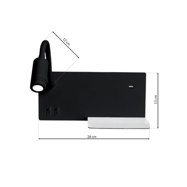 DEKORAT. STENSKA SVETILKA MILAGRO SHELF ČRNA 4W+5W+2W LED ML6344 NOČNA S POLIČKO