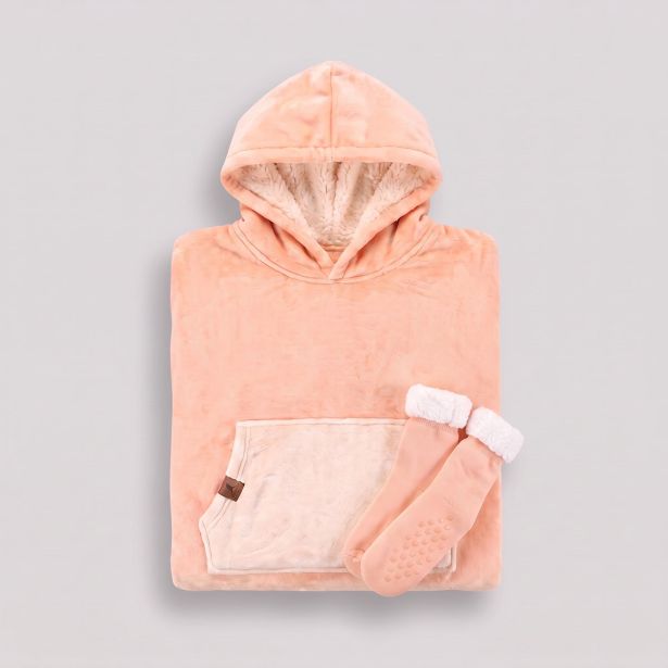 DEKORATIVNA ODEJA SVILANIT HOODIE ODRASLI ELLA PEACH&NOGAVICE