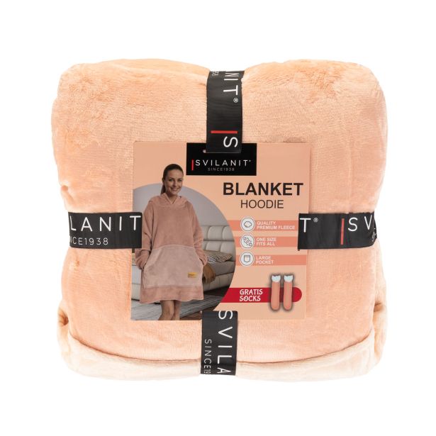 DEKORATIVNA ODEJA SVILANIT HOODIE ODRASLI ELLA PEACH&NOGAVICE