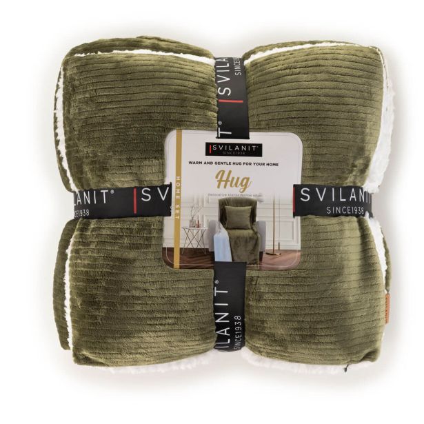 DEKORATIVNA ODEJA SVILANIT IN VZGLAVNIK HUG,OLIVE