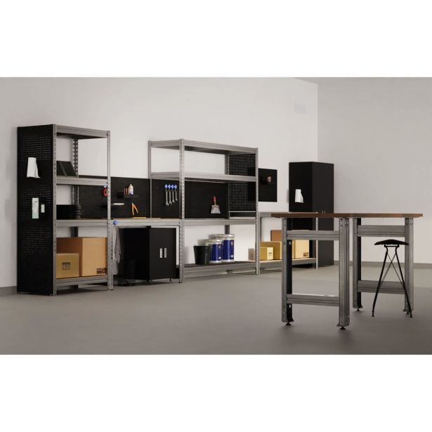 DELOVNA MIZA AR SHELVING PRO S PERFORIRANO STENO 150X150X60 POCINKANA