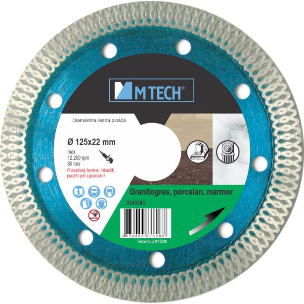 DIAMANTNA REZALNA PLOŠČA MTECH 125X22 GRANITOGRES PORCELAN,SINTETIK,VITRAŽE