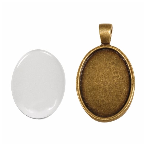 DODATKI, ORODJE ZA NAKIT RAYHER MEDALJON/STEKLO, 2X2.7CM STARO ZLATO, OVAL