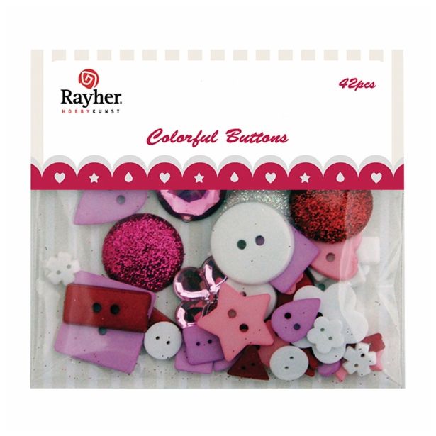 DROBNI ART.ZA USTVARJANJE RAYHER GUMBI MEŠANI FORMS 42 KOS ROZA/BELI/RDEČI