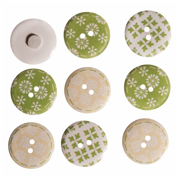 DROBNI ART.ZA USTVARJANJE RAYHER LESENI GUMBI POMLAD ZELEN TON FI 2.5 CM 9 KOS