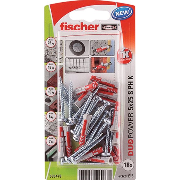 ZIDNI VLOŽEK Z VIJAKOM FISCHER DUOPOWER 5X25 K NV VLOŽEK+VIJ. LEČ.GL. 4X35