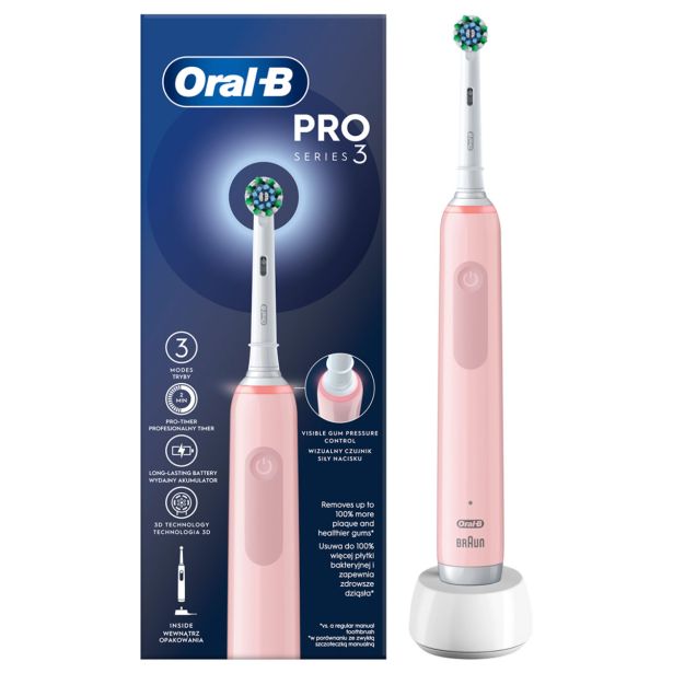 ELEKTRIČNA ZOBNA ŠČETKA ORAL-B PRO3 ROZA CROSS ACTION