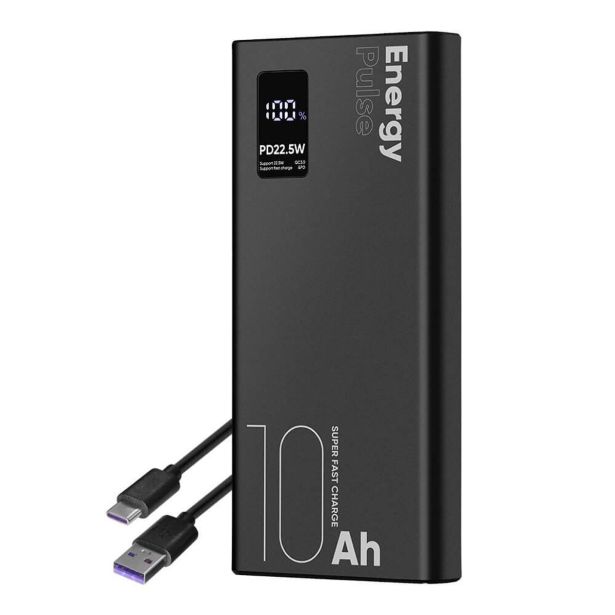 ENERGY PULSE ZUNANJA BATERIJA POWERBANK 10000 MAH 22,5W - ČRNA
