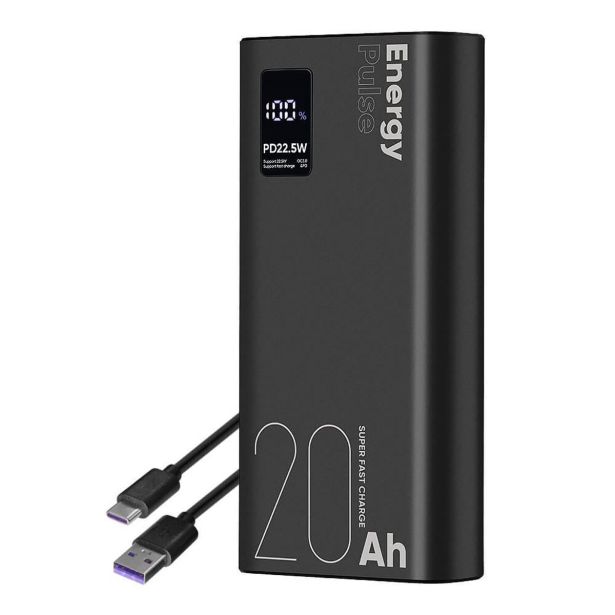 ENERGY PULSE ZUNANJA BATERIJA POWERBANK 20000 MAH 22,5W - ČRNA