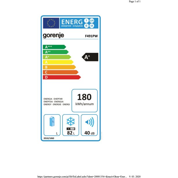 ZAMRZOVALNA OMARA GORENJE F 491 PW