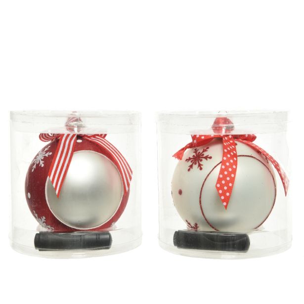 STEKLENA BUNKA V BELI/RDEČI BARVI S PENTLJO IN FLOMASTROM, PREMER 100 MM