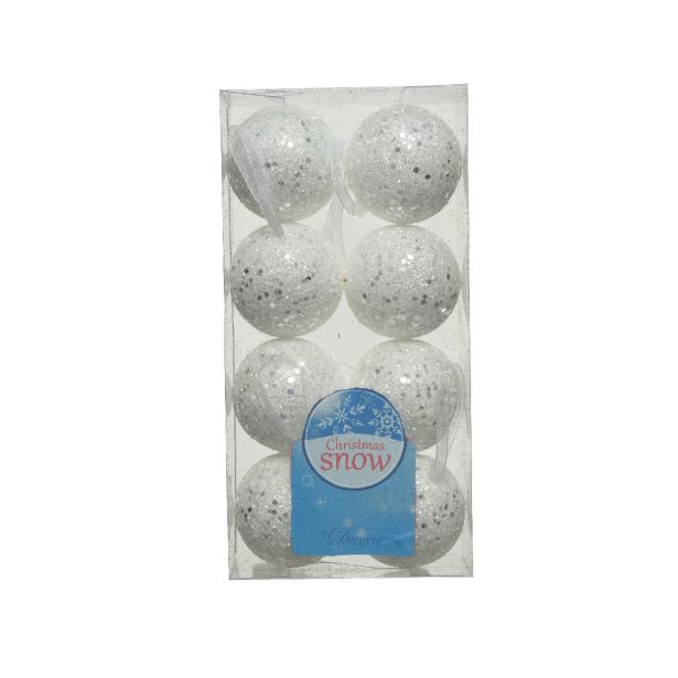 BUNKE ZA NOVOLETNO JELKO SNEŽNO BELE BARVE, 8/1, FI 40 MM