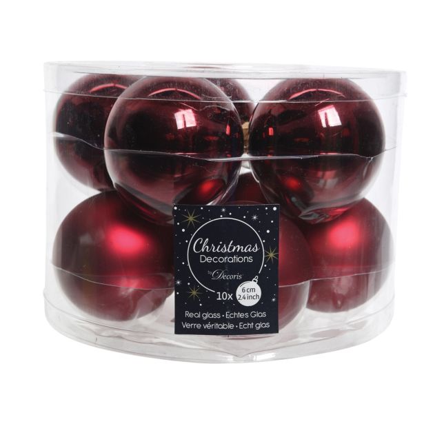 TEMNO RDEČE STEKLENE BUNKE, 10 KOSOV, PREMER 60 MM