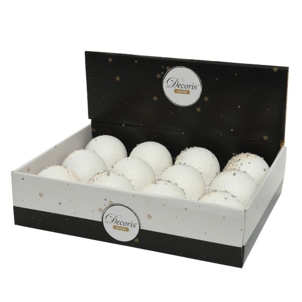 BUNKA ZA NOVOLETNO JELKO BELE BARVE S POSIPOM, FI 80 MM