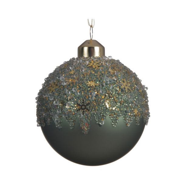 STEKLENA BUNKA V PERLA/ZELENI BARVI Z ZVEZDICAMI, PREMER 80 MM