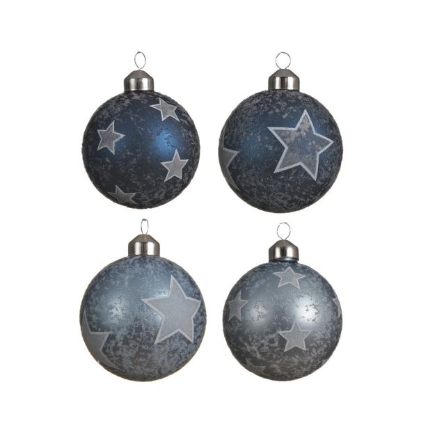 STEKLENA BUNKA V MODRI BARVI Z ZVEZDICAMI, PREMER 80 MM