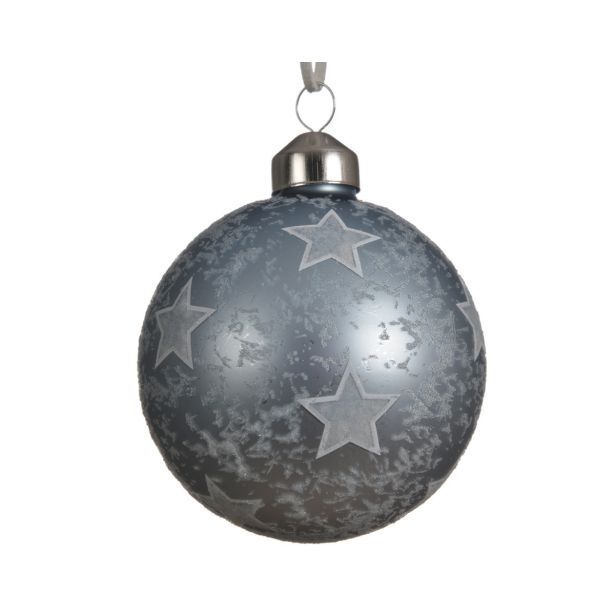 STEKLENA BUNKA V MODRI BARVI Z ZVEZDICAMI, PREMER 80 MM