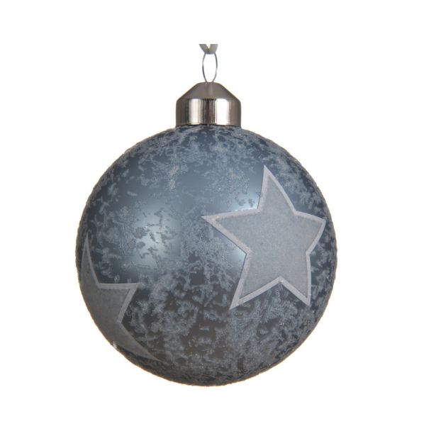 STEKLENA BUNKA V MODRI BARVI Z ZVEZDICAMI, PREMER 80 MM