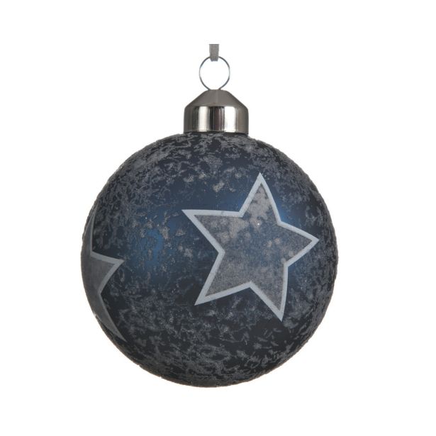 STEKLENA BUNKA V MODRI BARVI Z ZVEZDICAMI, PREMER 80 MM