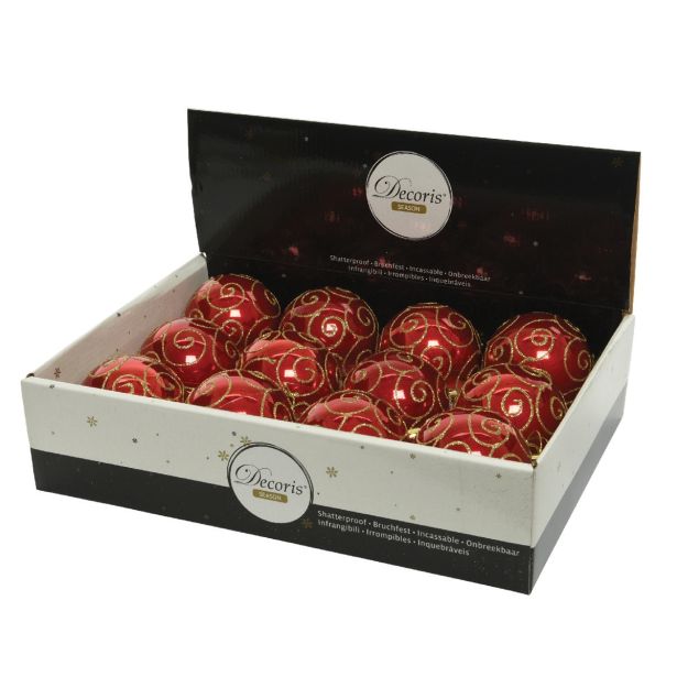 BUNKA IZ UMETNE MASE RDEČE BARVE Z ZLATIM DEKORJEM, PREMER 80 MM