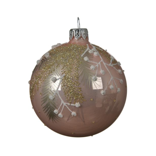 STEKLENA BUNKA FI 8 CM ROZA DEKOR VEJICA 6/1