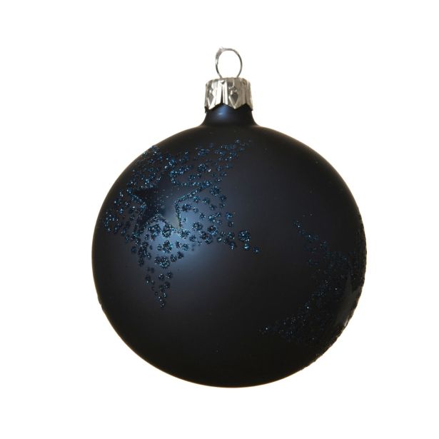 STEKLENA BUNKA FI 8 CM TEMNO MODRA Z DEKORJEM