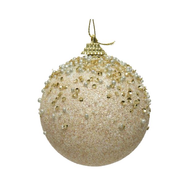 BUNKA ZA NOVOLETNO JELKO ZLATE BARVE S POSIPOM, FI 80 MM
