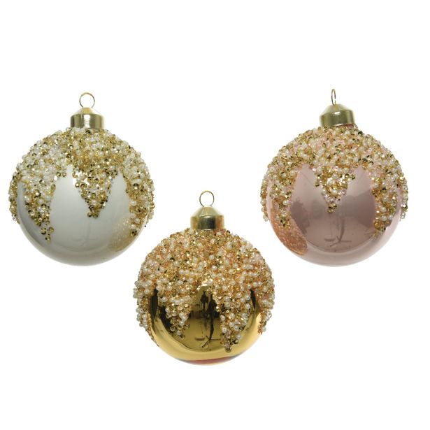 STEKLENA BUNKA FI 8 CM ZLATA/ROZA/BELA Z DEKORJEM, SORTIRANO