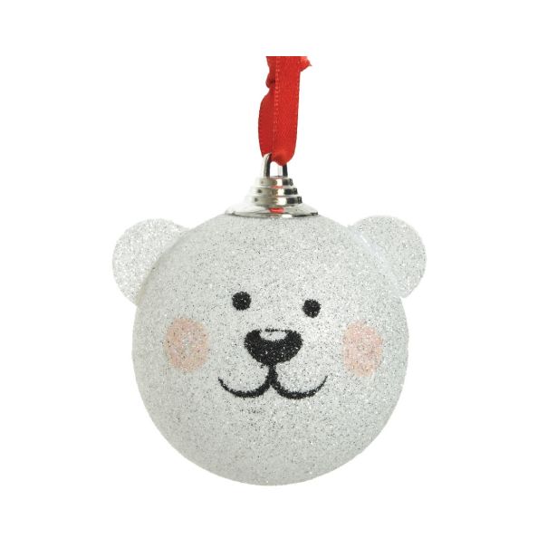 BUNKA ZA NOVOLETNO JELKO BELI MEDVEDEK, FI 80 MM