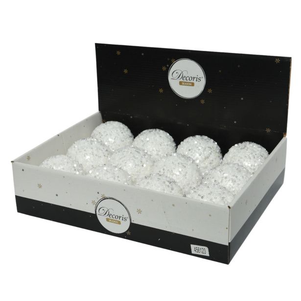 BUNKA ZA NOVOLETNO JELKO BELE BARVE Z BLEŠČICAMI, FI 80 MM