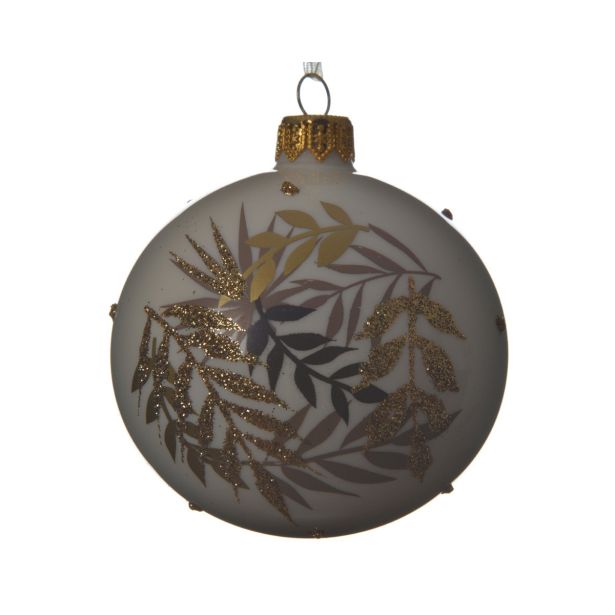 BELE STEKLENE BUNKE Z MOTIVOM LISTJA, PREMER 80 MM