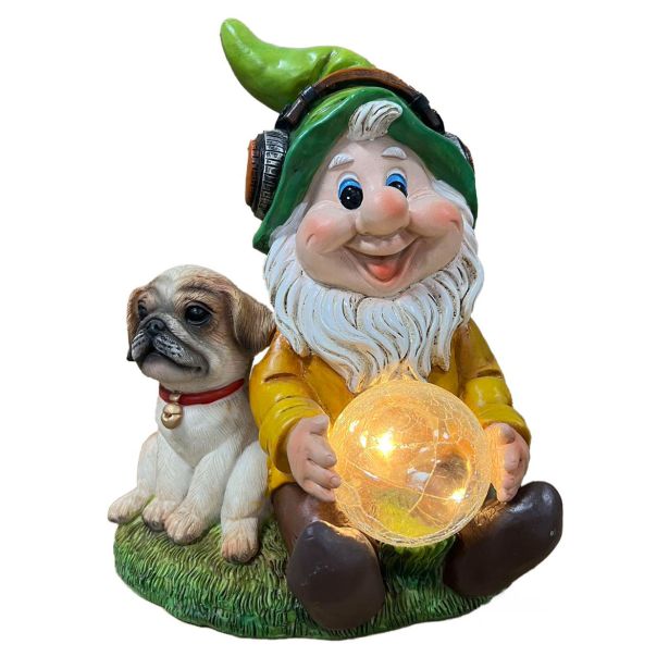 FIGURA, OKRASNA PALČEK SEDI S KUŽKOM VIŠ.22 CM