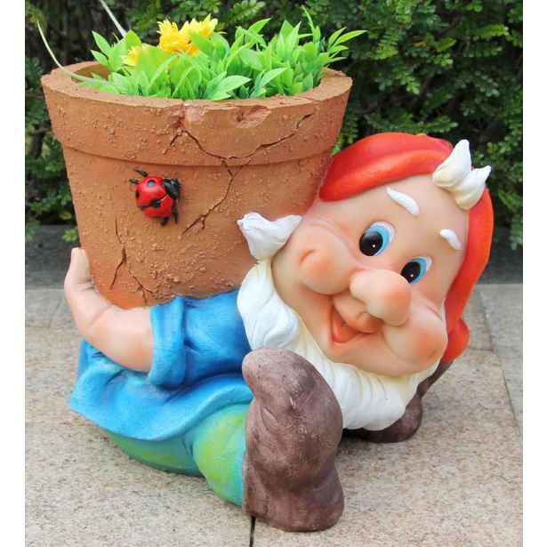 FIGURA, OKRASNA PALČEK Z LONCEM ZA ROŽE. VIŠ 22 CM