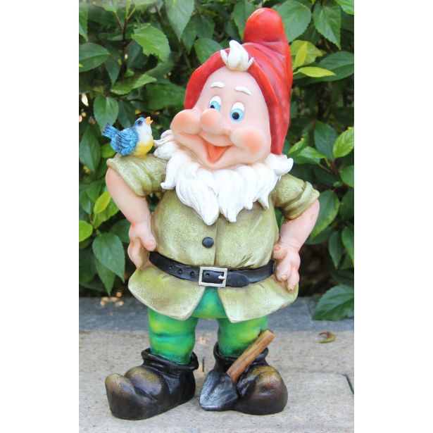 FIGURA, OKRASNA PALČEK Z LOPATKO IN PTIČKOM VIŠ 37 CM