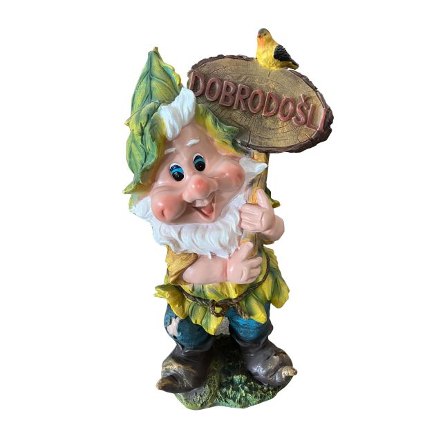 FIGURA, OKRASNA PALČEK Z NAPISOM DOBRODOŠLI VIŠ 22 CM