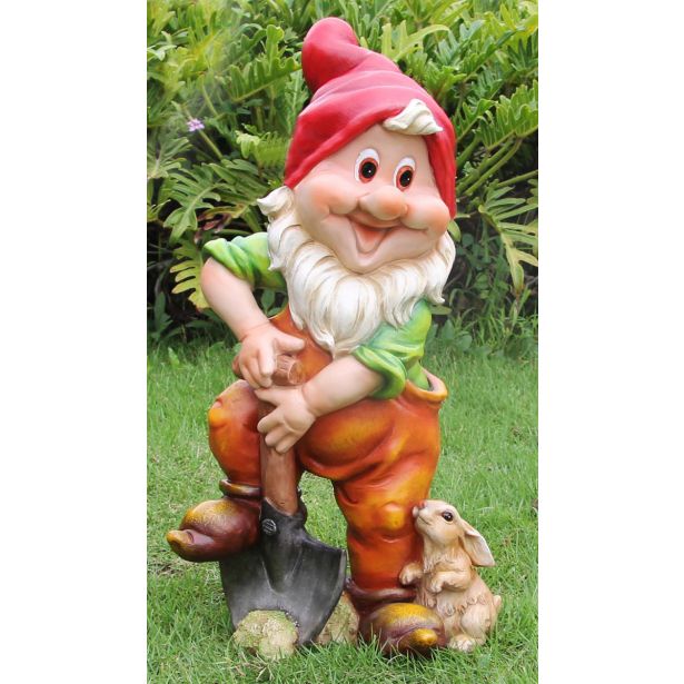 FIGURA, OKRASNA PALČEK ZIDAR Z LOPATO IN ZAJČKOM VIŠ 50 CM