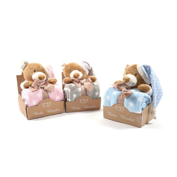 DEKORATIVNA ODEJA FLIS OTROŠKA 90X75 CM Z MEDVEDKOM